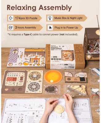 3D Wooden Puzzles for Adults DIY Book Nook Kit 16" Ferris Wheel Music Box Model Building Set with LED Crafts for Adults Gifts Girl boy