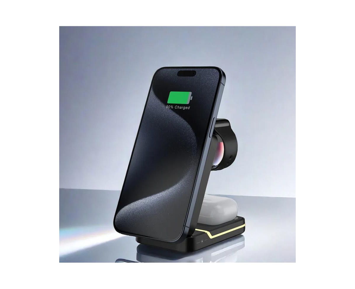 Risokeys 3-in-1 Magnetic Wireless Charger with Charging Port - Fast Charging Foldable Stand for Earphones