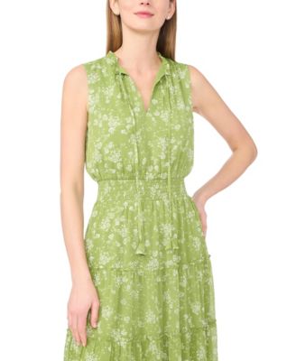 Women's Sleeveless Tie V-Neck Tiered Maxi Dress