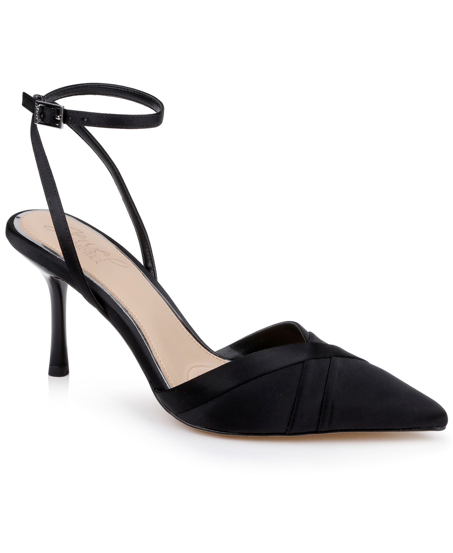 Женские туфли Jewel Badgley Mischka Parklyn Pointed Toe Evening Pumps, цвет: Чёрный атласный — фото 1