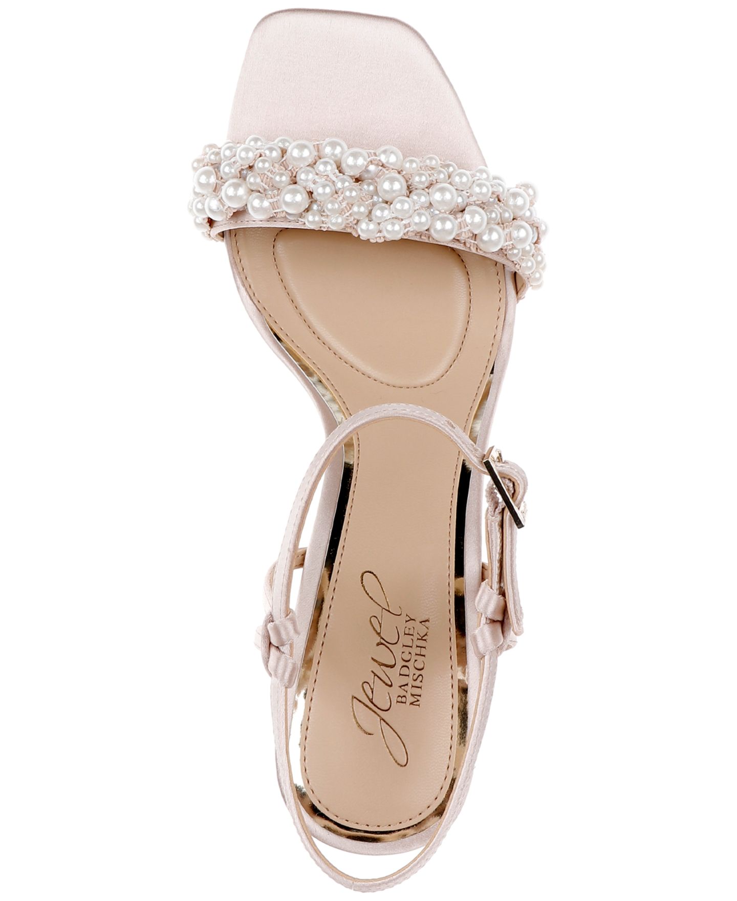 Женские сандалии Jewel Badgley Mischka Peoria Square Toe Evening, цвет: Шампань атласный — фото 4