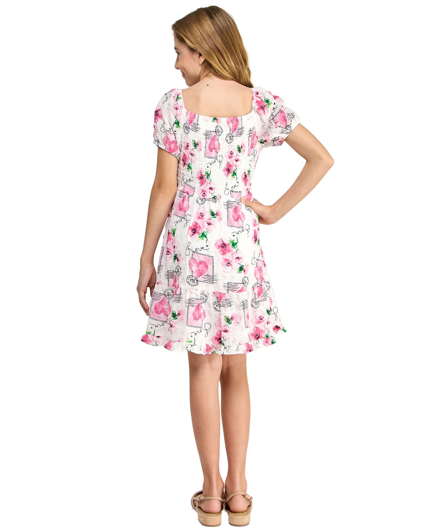 Платье As U Wish Floral Print Dress для девочек, цвет: Белый / Розовый — фото 3