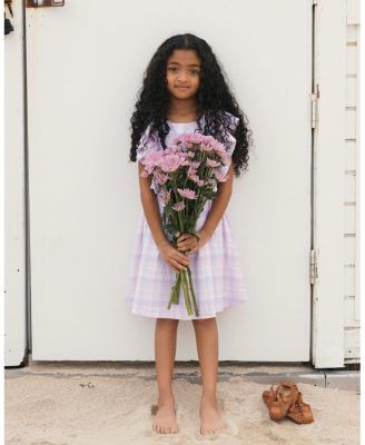 Little and Big Girls' Linen Flutter Sleeve Pinafore Dress