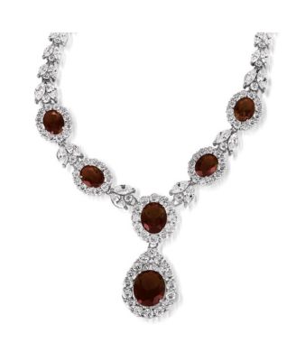 Sterling Silver White Gold Plated CZ Statement Teardrop Necklace