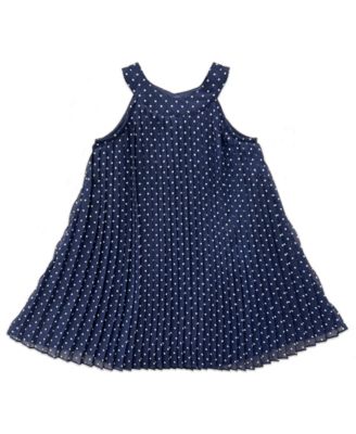 Girls' 2T-6X Pindot Pleated Chiffon Swing Sleeveless Dress with Hat