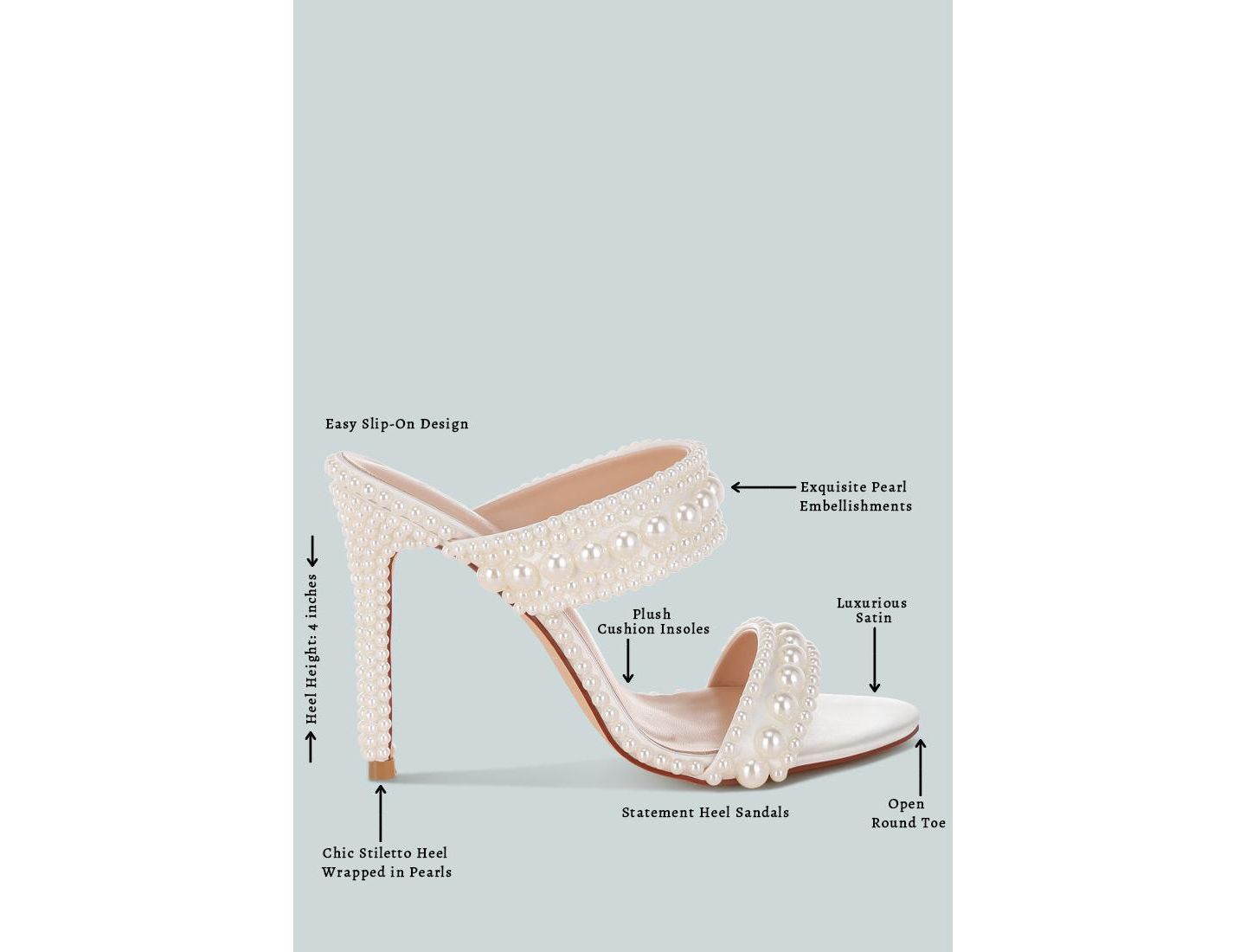 Женские туфли London Rag Ambrin Pearl Embellished Slip On Stiletto Heels, цвет: Белый атласный — фото 6