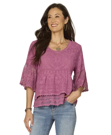 Petite Scoop Neck Bell Sleeve Top - Wild Mulberry