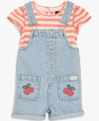 Baby Girls' Short-Sleeve Top & Shortall, 2-Piece Set