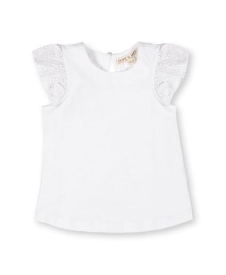 Girls Organic Knit Top with Eyelet Flutter Sleeves