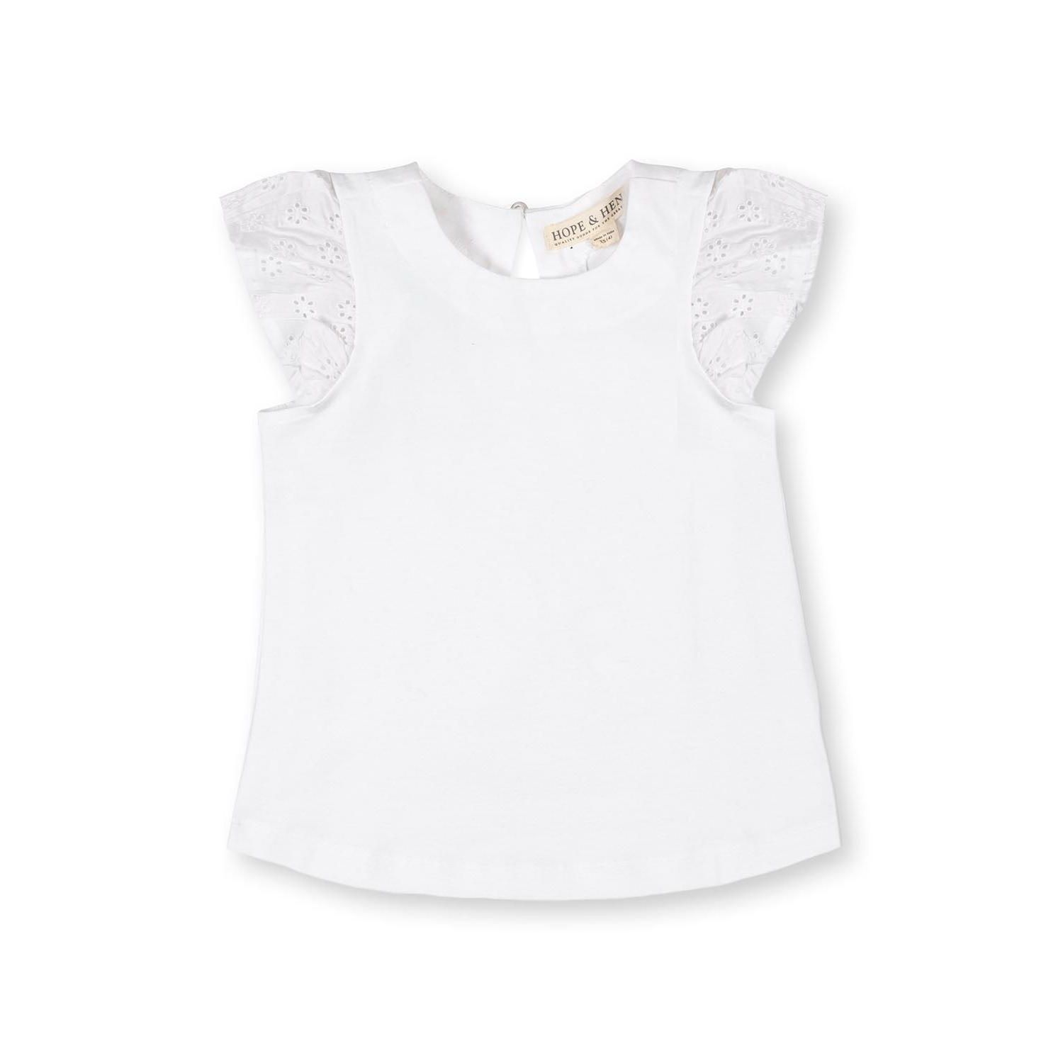 Hope and Henry Little and Big Girls' Organic Knit Top with Eyelet Flutter Sleeves
