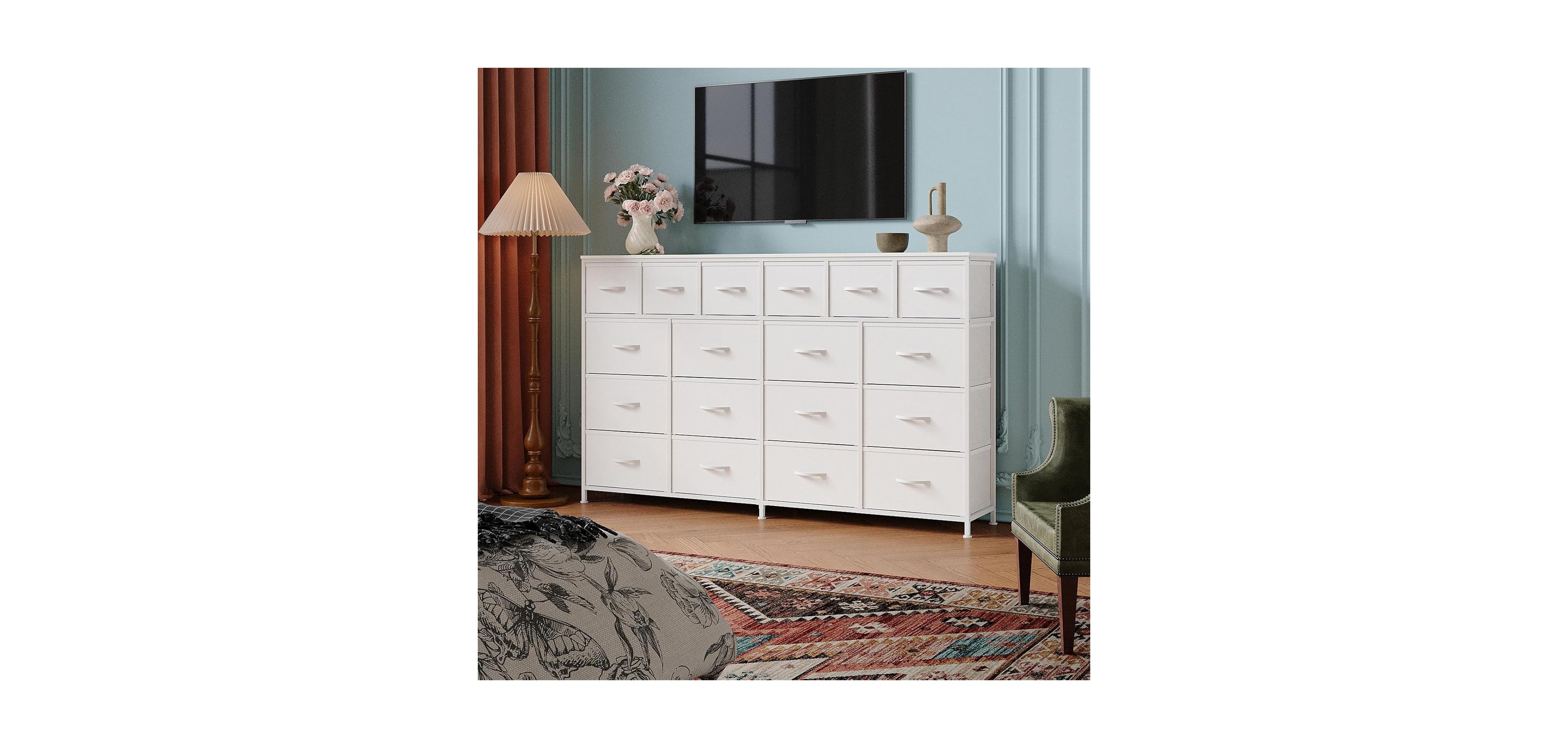gaomon 18 Drawer Long Dresser with Fabric Drawers, Sturdy Metal Frame, Pu Handles, Spacious Storage Cabinet for Bedroom, Living Room, or Entryway