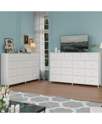 18 Drawer Long Dresser with Fabric Drawers, Sturdy Metal Frame, PU Handles, Spacious Storage Cabinet for Bedroom, Living Room, or Entryway