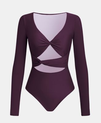 Women's V-Neck Cutout Long Sleeve One Piece Swimsuit