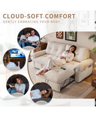 Multifunctional Sofa Bed, 77-inch Modern Velvet Fabric Convertible Sofa Couches, 2-in-1 Pull Out Sofa Bed with USB Charger, Beige