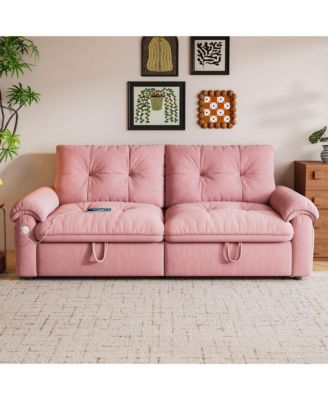 Multifunctional Sofa Bed, 77-inch Modern Velvet Fabric Convertible Sofa Couches, 2-in-1 Pull Out Sofa Bed with USB Charger, Beige