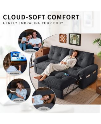 Multifunctional Sofa Bed, 77-inch Modern Velvet Fabric Convertible Sofa Couches, 2-in-1 Pull Out Sofa Bed with USB Charger, Beige