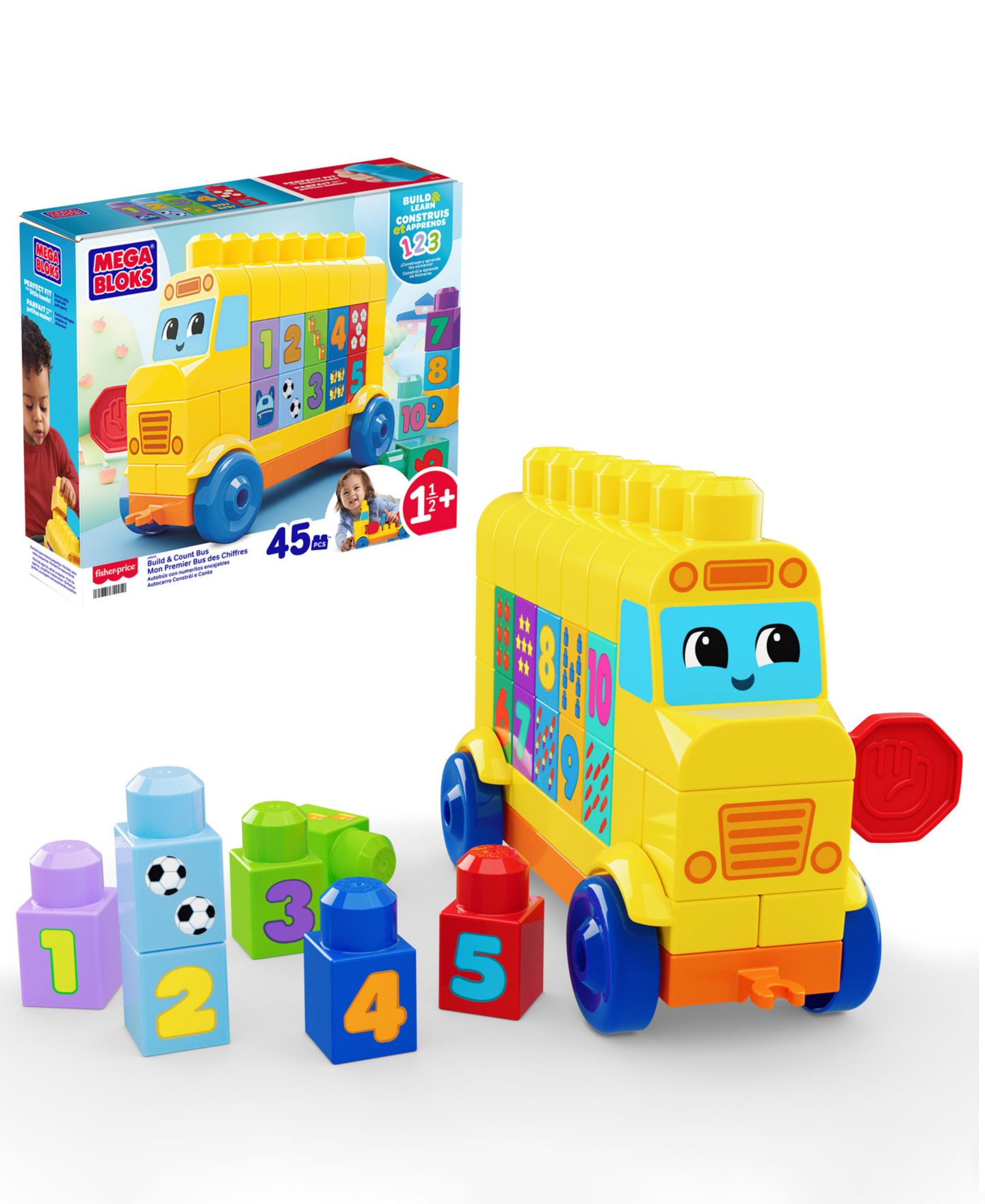 Детские конструкторы Mega Bloks First Builders Build and Count Bus Block Toy, 45 Pieces — фото 1