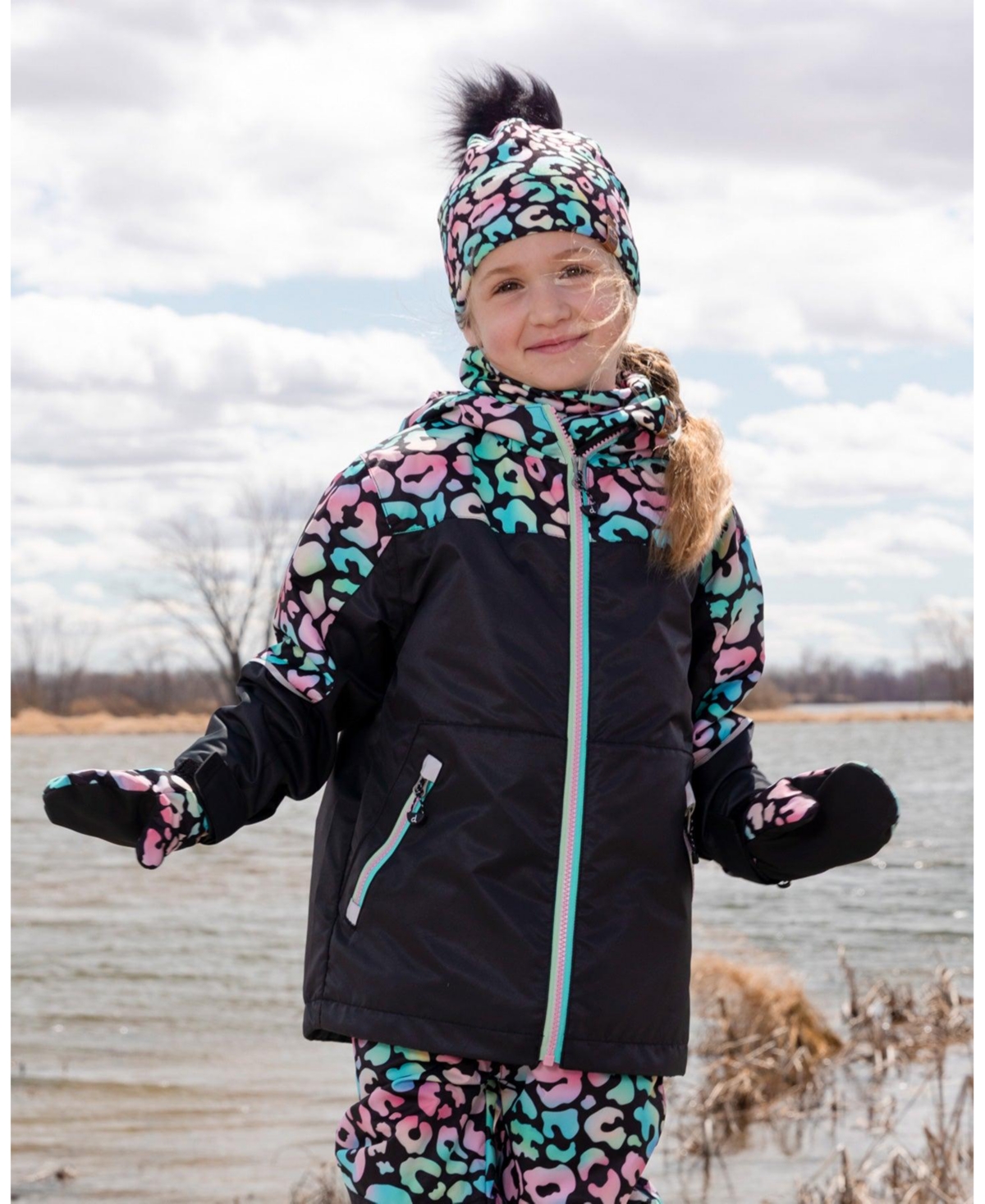 Deux par Girl Stretch Jersey Neck Tube Black Animal Print - Toddler|Child