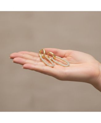 Elegant Cubic Zirconia Encrusted Oval Hoop Drop Earrings