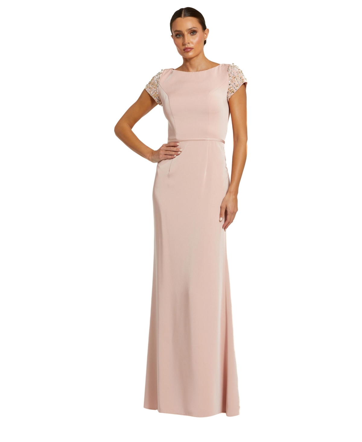 Mac Duggal Women's Beaded Cap Sleeve Bateau Column Dress - Rose