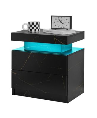 LED Nightstand with 2 Drawers, Bedside Table Cabinet with Adjustable Color Lighting, Modern End Side Table for Bedroom, Living Room