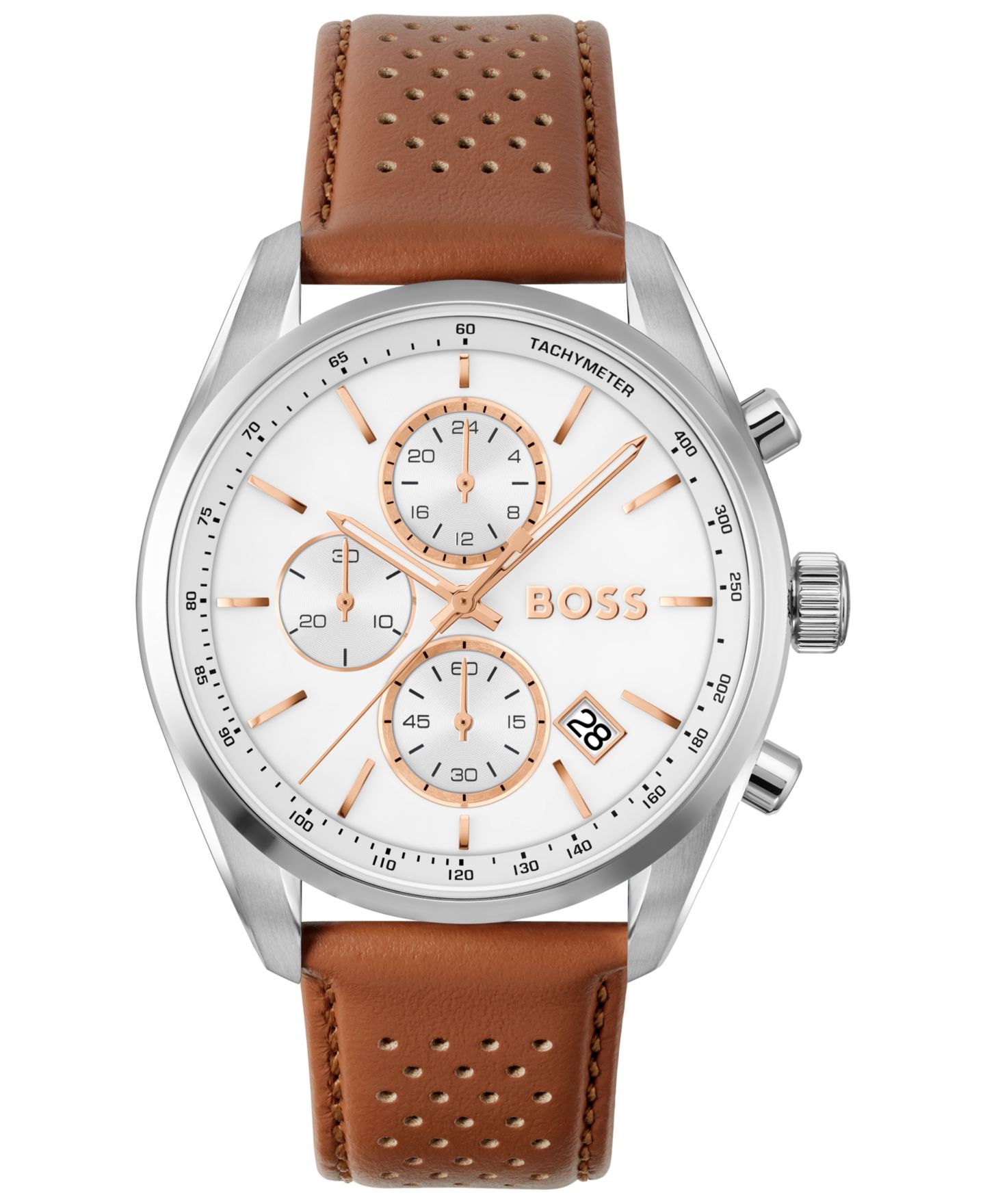 Мужские часы Hugo Boss Grand Prix 44 Quartz Chrono Brown Leather Watch, 44.5mm — фото 1