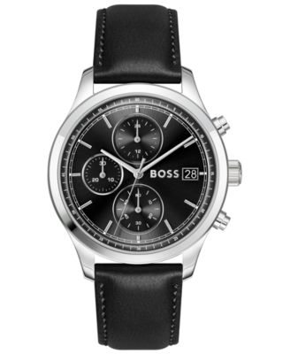 Men's Stratus Quartz Chrono Black Calfskin Watch, 41mm