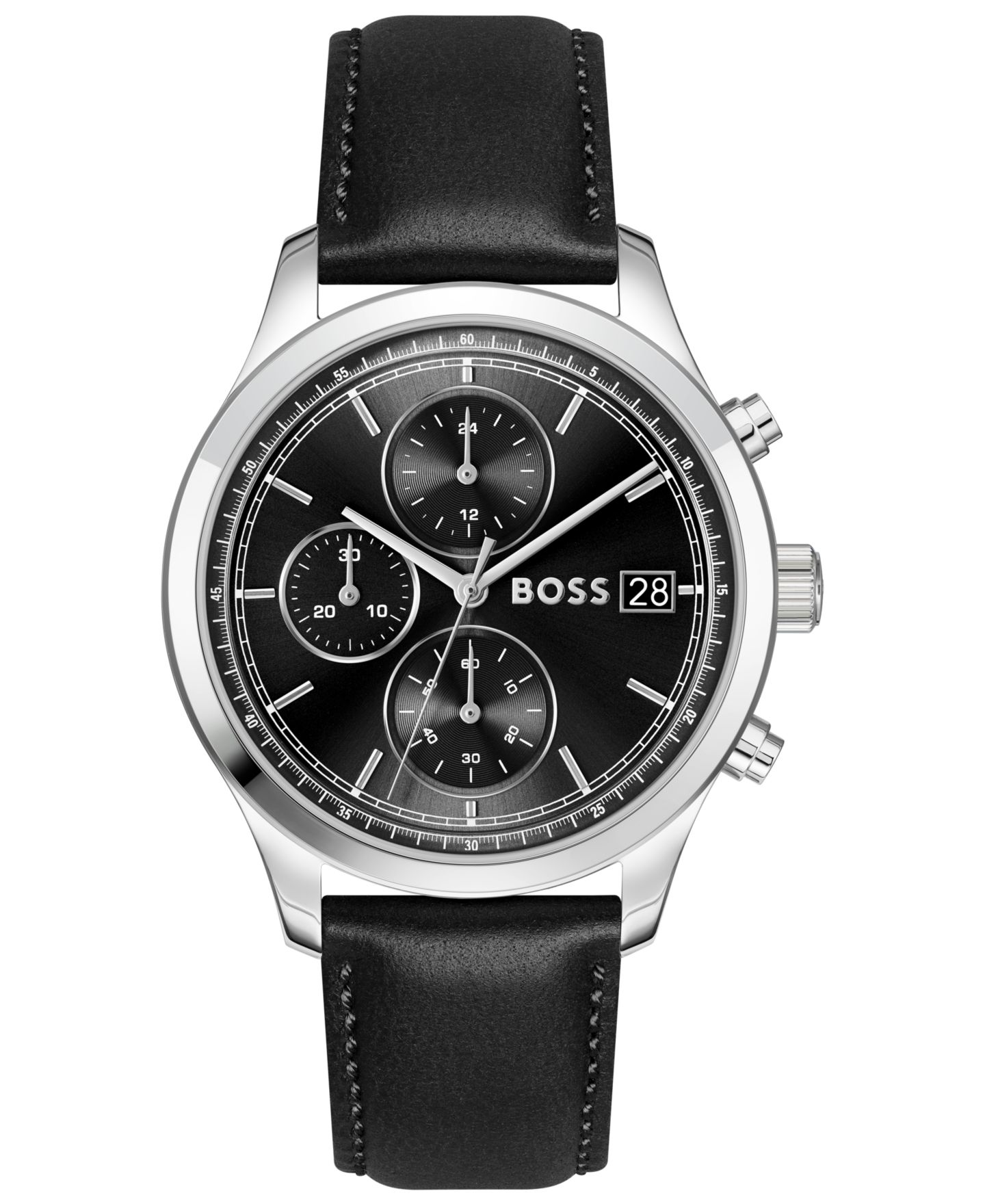 Мужские часы Hugo Boss Stratus Quartz Chrono с чёрным ремешком из телячьей кожи, 41 мм — фото 1