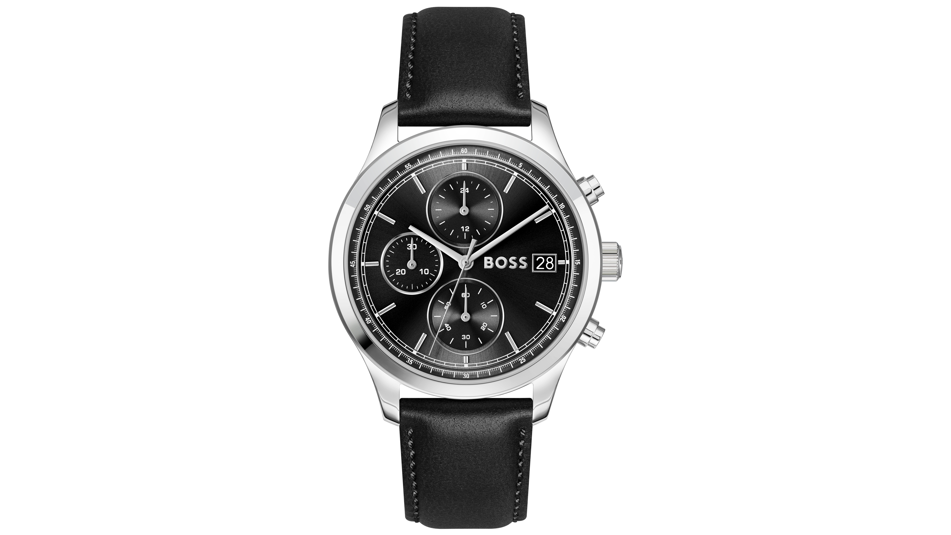 Hugo Boss Men's Stratus Quartz Chrono Black Calfskin Watch, 41mm