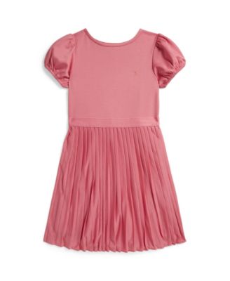 Girls' 7-16 Round Neck Pleated Stretch Ponte Dress