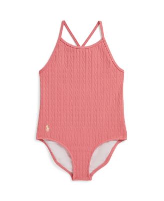 Girls' 2T-6X Mini-Cable Jacquard Round Neck One-Piece Swimsuit