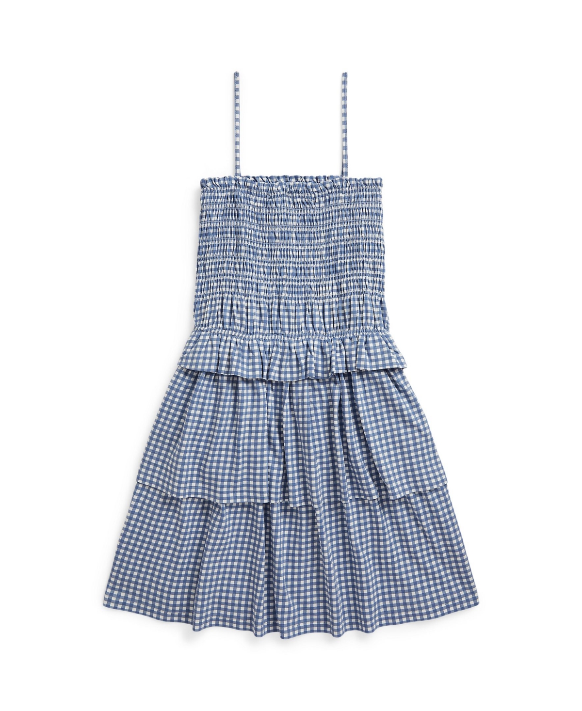 Polo Ralph Lauren Girls' 7-16 Plaid Smocked Straight Neck Jersey Dress
