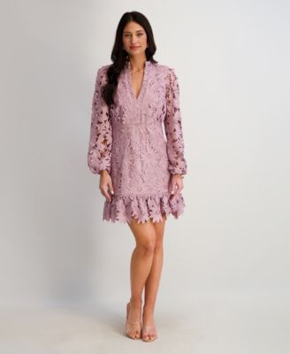 Women's Heavy Floral-Lace Long-Sleeve Mini Dress