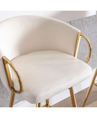 26 Inch Bar Stools Set of 2, with Golden Chrome Footrest and Base Velvet Counter Height Bar Stools Kitchen Island Counter Stool