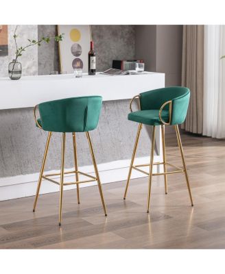 26 Inch Bar Stools Set of 2, with Golden Chrome Footrest and Base Velvet Counter Height Bar Stools Kitchen Island Counter Stool