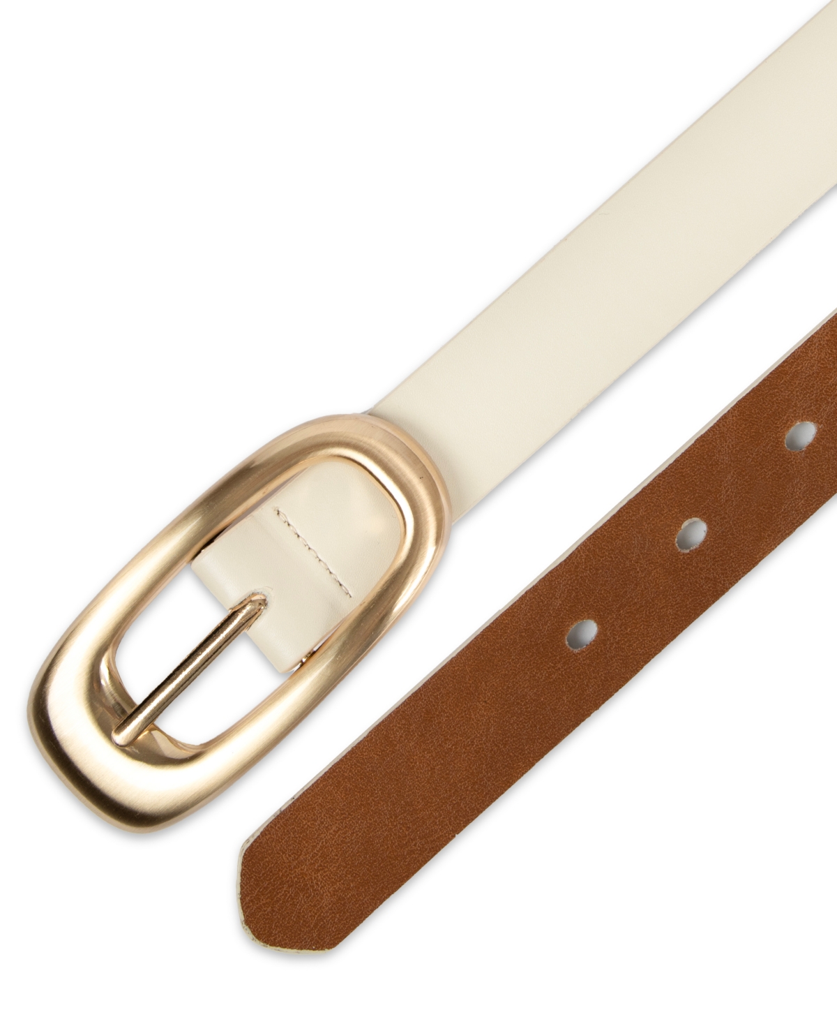 Calvin Klein Reversible Leather Puffed Oval Center-Bar Buckle Belt