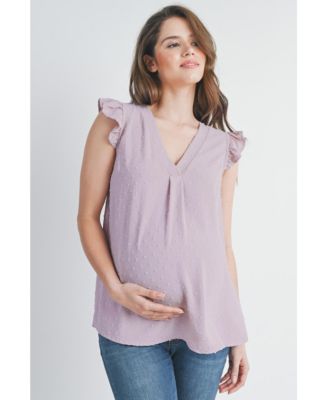 Women's Swiss Dot Flutter Cap Sleeve V-Neck Maternity Top