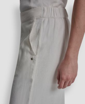 Petite Linen-Blend High-Rise Pull-On Wide-Leg Pants