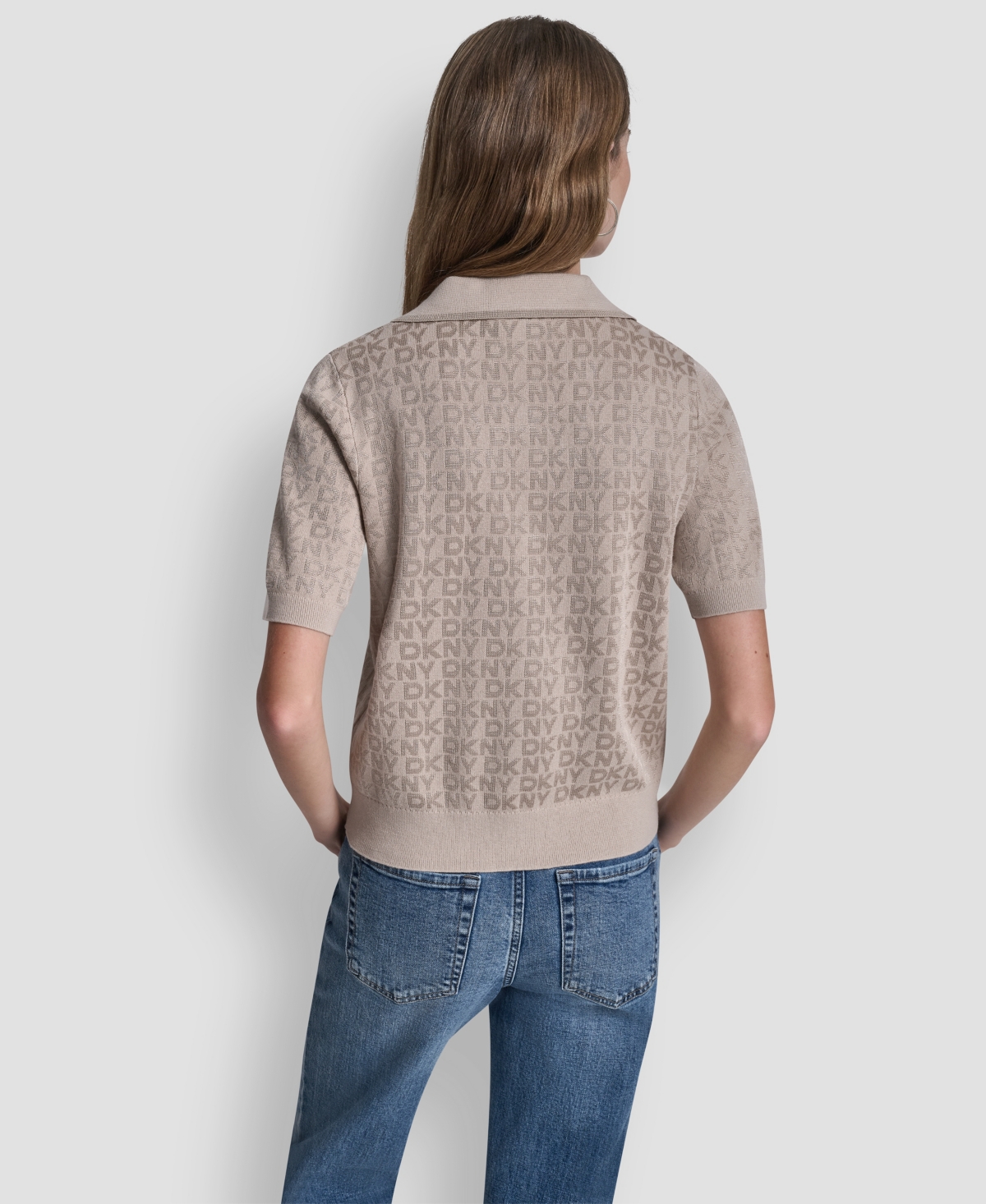 Dkny Jeans Petite Polo Collar Logo Sweater