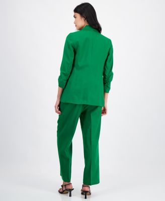 Women's Linen-Blend Scrunch-Sleeve Blazer, Scoop-Neck Camisole & Pull-On Pants