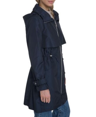 Women's Zip Up Trench Coat With Stow Away Hood