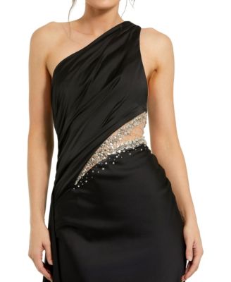 Women's One Shoulder Charmeuse Gown With Beaded Cutout