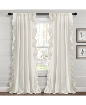 Farmhouse Reyna Ruffle Window Curtain Panels Pair 54"W x 84"L Neutral - Striped Curtains for Bedroom - Coquette Living Room Curtains
