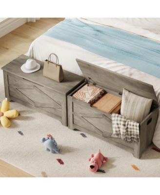 39.4" Wooden Storage Chest, Storage Bench with Safety Hinges for Entryway & Living Room