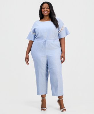 Plus Size Drawstring-Waist Cropped Pants