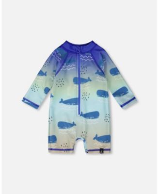 Baby Boys One-Piece Long Sleeve Rashguard Blue Whale Print