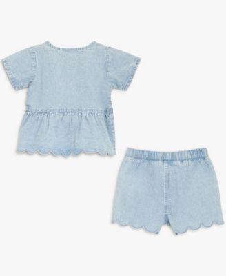 Baby Girls' Crewneck Short-Sleeve Top and Elastic Waistband Shorts, 2-Piece Set