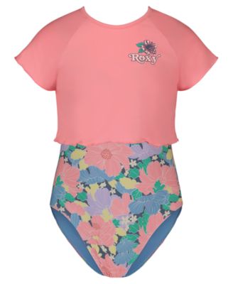 Girls' 8-16 Scoop Neck Top & Floral One-Piece Swimsuit, 2-Piece Set