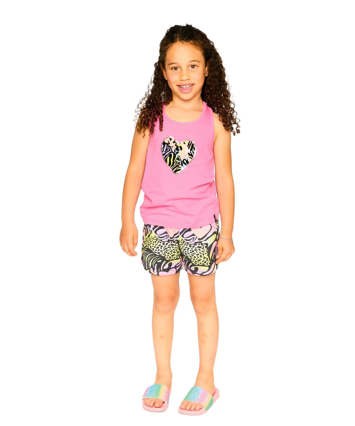 Toddler Girls Cotton Jersey Tank Top Pink with Screen Print