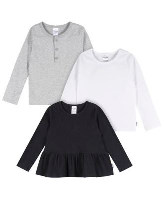 Toddler Girls 3-Pack Long Sleeve Shirts, Navy/Oatmeal/Violet, 5T